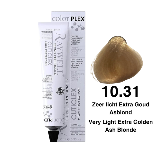 Raywell ColorPlex – Coloration Permanente – 10.31 – Blond Très Clair Extra Doré Cendré – 100 ml
