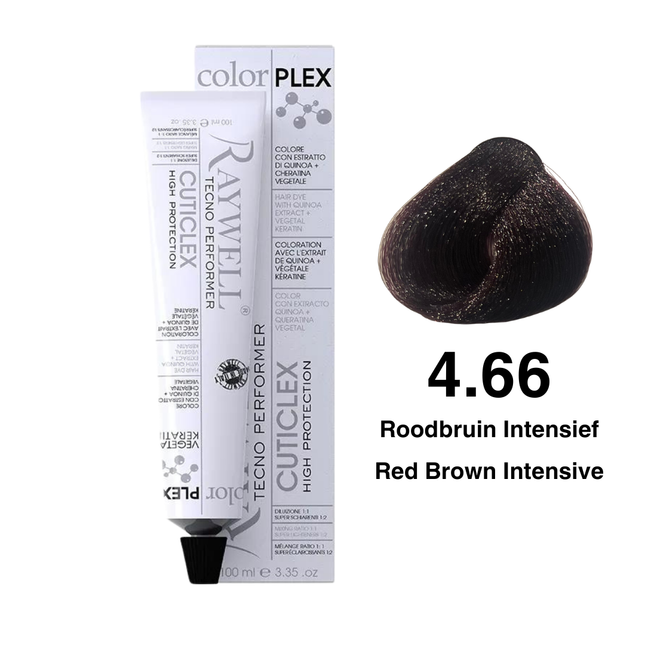 Raywell ColorPlex – Coloration Permanente – 4.66 – Brun Rouge Intense – 100 ml
