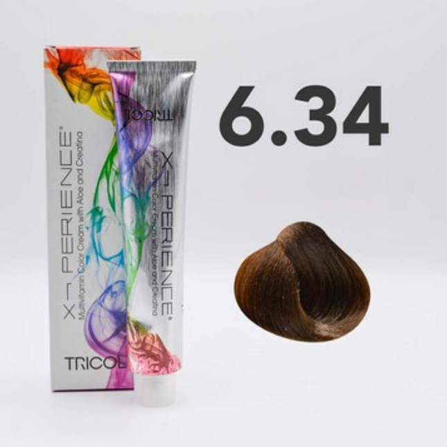Tricol Xperience – Coloration Permanente pour Cheveux – 6.34 Blond Doré Cuivré Clair – 100 ml