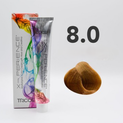 Tricol Xperience – Coloration Permanente pour Cheveux – 8.0 Blond Clair Intense – 100 ml
