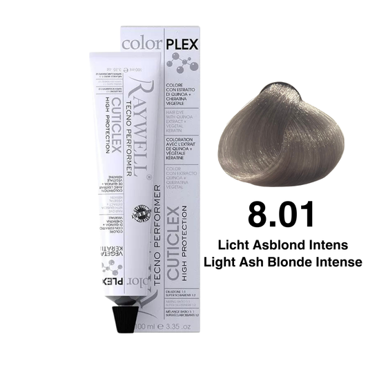 Raywell ColorPlex - Coloration Permanente - 8.01 - Blond Cendré Clair Intense - 100 ml