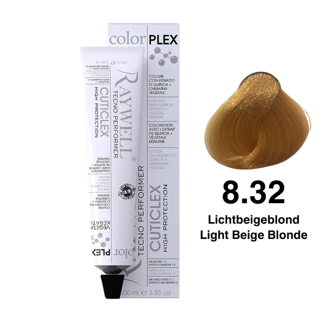 Raywell ColorPlex – Coloration Permanente – 8.32 – Blond Beige Clair – 100 ml
