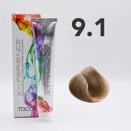 Tricol Xperience – Coloration Permanente pour Cheveux – 9.1 Blond Cendré Très Clair – 100 ml
